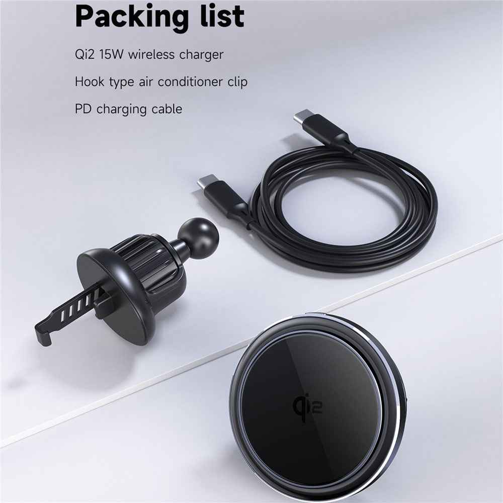 S21 Qi2 15W Car Air Outlet Semiconductor Cooling Phone Wireless Charger, Aluminum Alloy Edge+Tempered Glass Panel