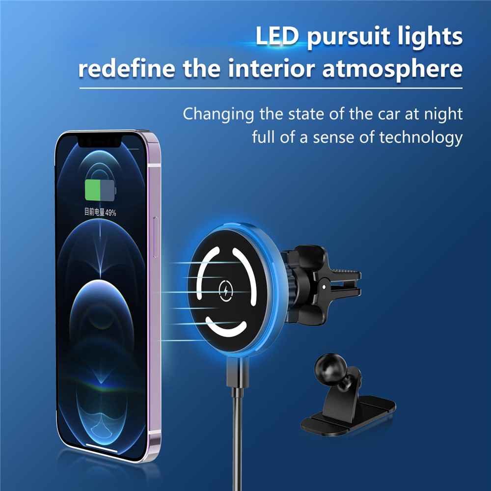 M68 15W Magnetic Car Phone Holder Aluminum Alloy Wireless Car Phone Charger with Light