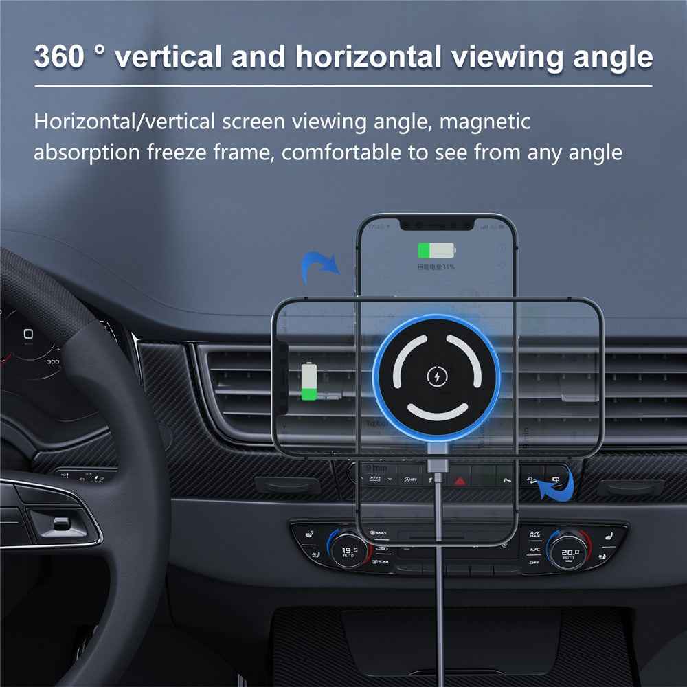 M68 15W Magnetic Car Phone Holder Aluminum Alloy Wireless Car Phone Charger with Light
