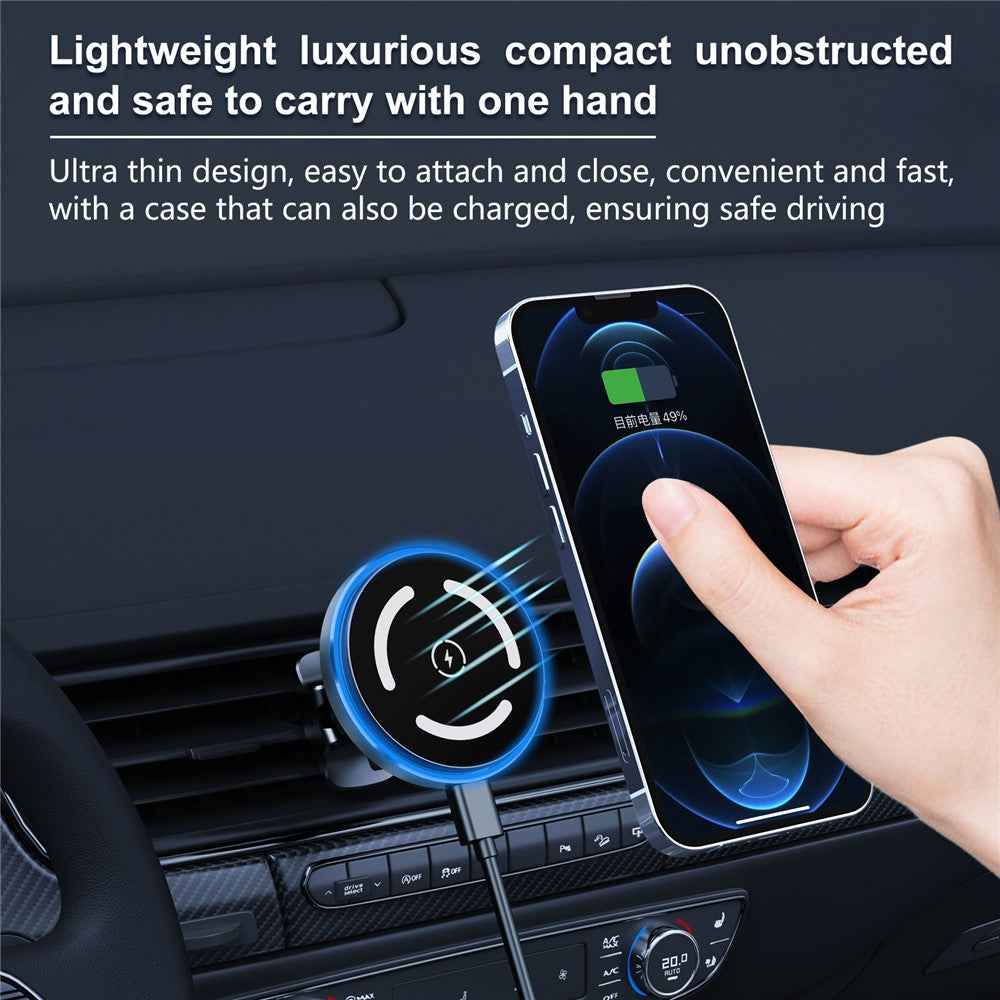 M68 15W Magnetic Car Phone Holder Aluminum Alloy Wireless Car Phone Charger with Light