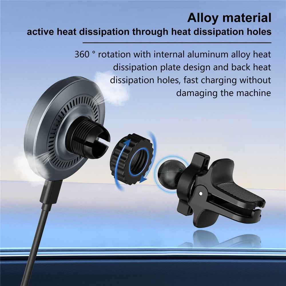 M68 15W Magnetic Car Phone Holder Aluminum Alloy Wireless Car Phone Charger with Light