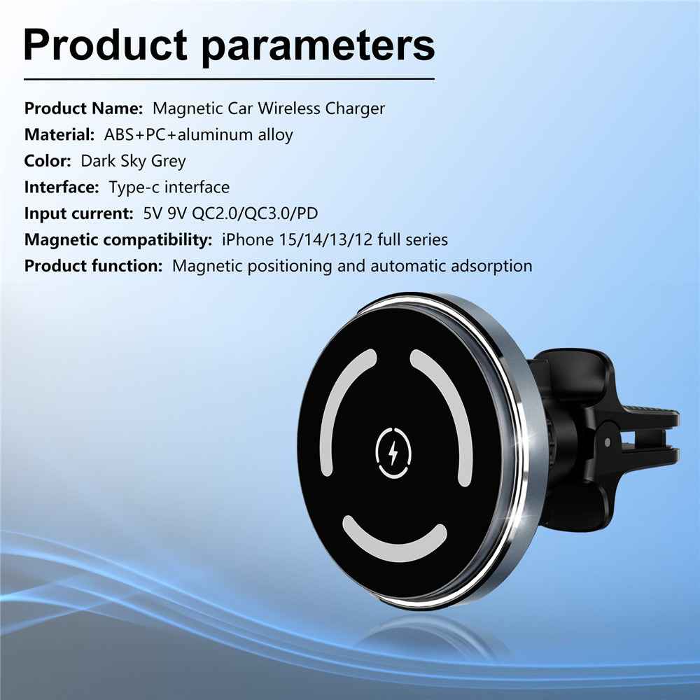 M68 15W Magnetic Car Phone Holder Aluminum Alloy Wireless Car Phone Charger with Light