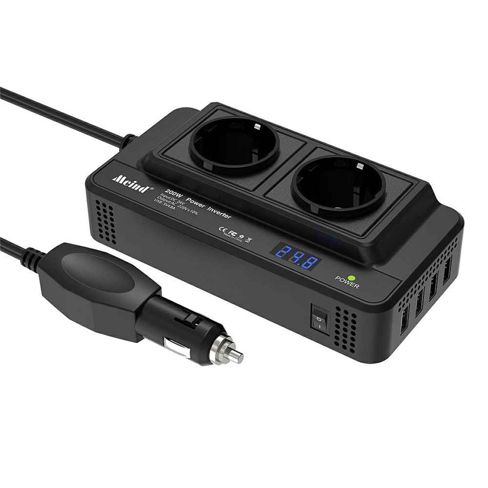 MEIND M8300 24V to 220V High Power 200W Car Inverter with Dual EU Power Socket + 4 USB Ports