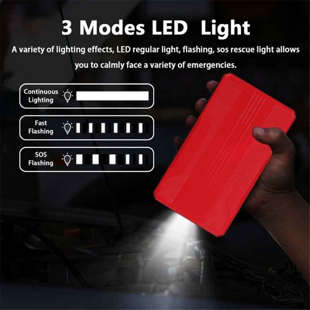 R23 Car Emergency Starter 6000mAh Power Bank External Battery Pack Portable Phone Charger with LED Light - Red