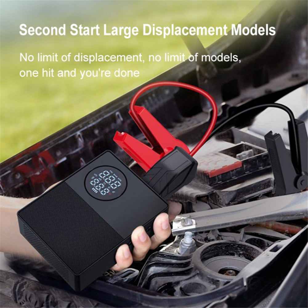 8000mAh 35C Car Jump Starter Phone Battery Charger Tyre Inflator with LED Light, Standard Battery Clip Cable