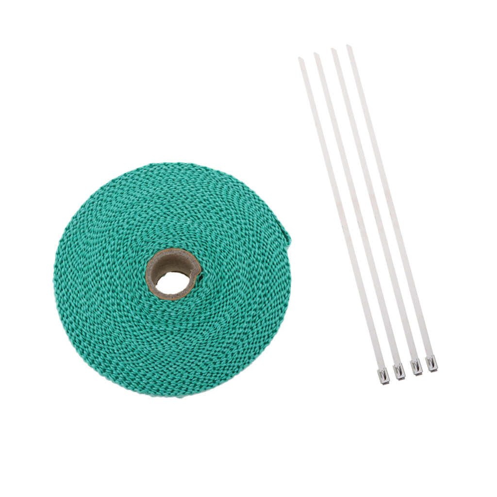 2 32Ft Fiberglass Manifold Header Exhaust Heat Tape Wrap Ties Green"