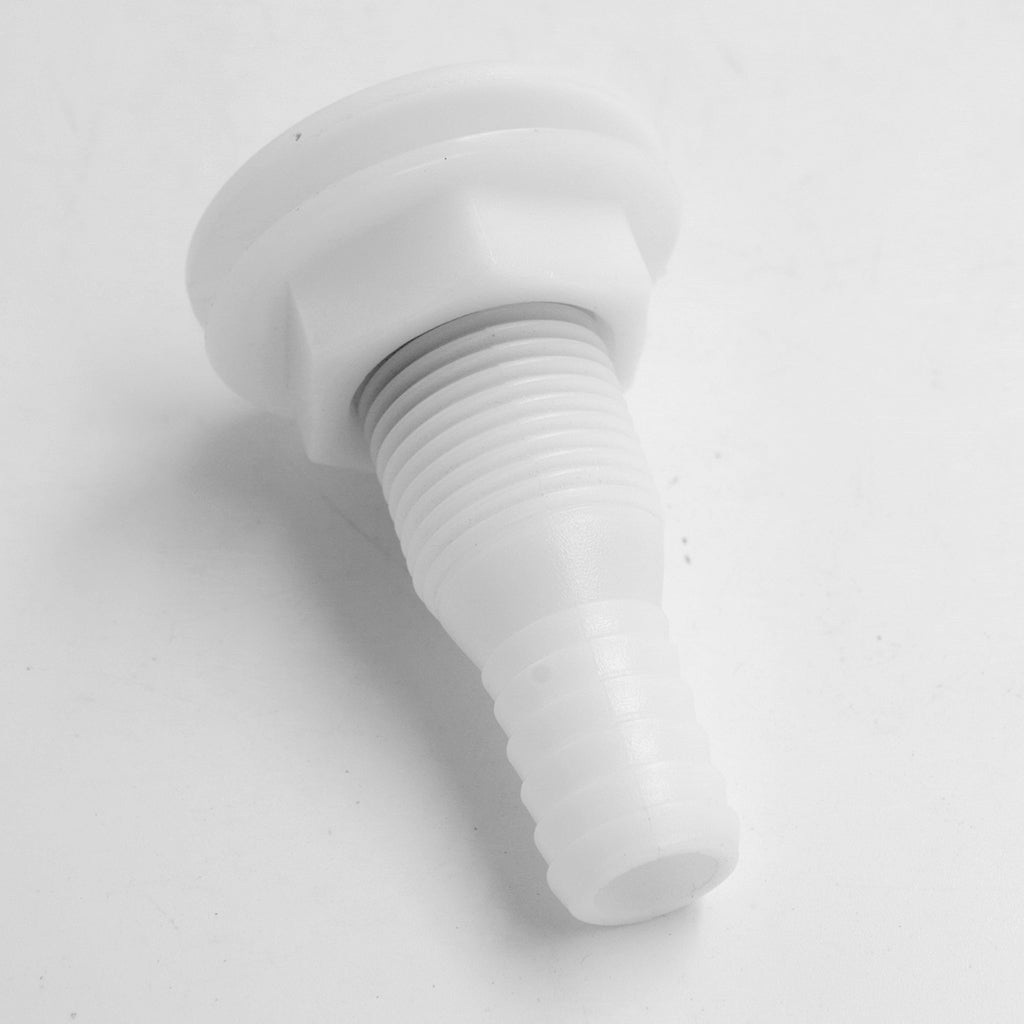 White Plastic Thru-Hull Bilge Pump and Aerator Hose Fitting for 3/4 Hose"