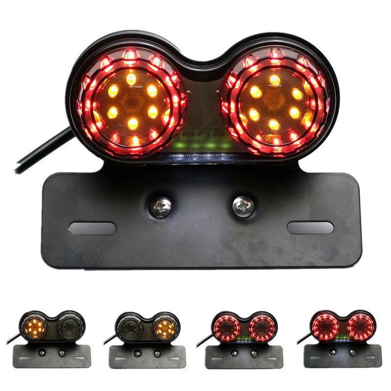 LED Motorcycle Dual Tail Turn Signal Brake License Plate Integrated Light