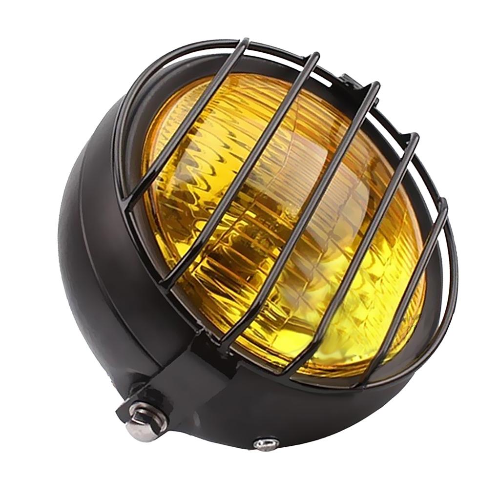 Motorcycle Retro Headlight Head Lamp with Grill Cover for GN125 CG125 Yellow