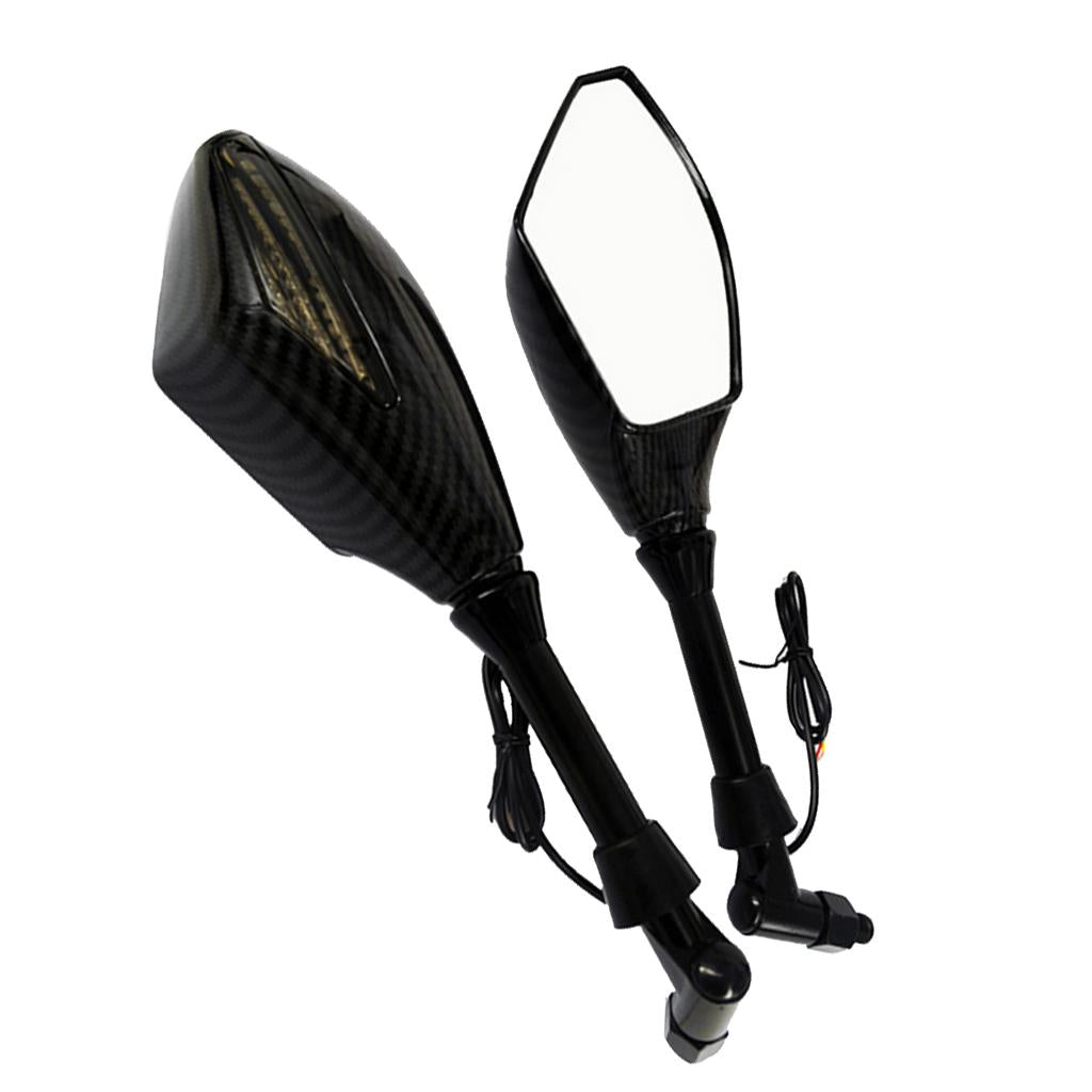 Carbon Fiber LED Turn Signal Rearview Mirrors for Honda Yamaha Suzuki 172-H7