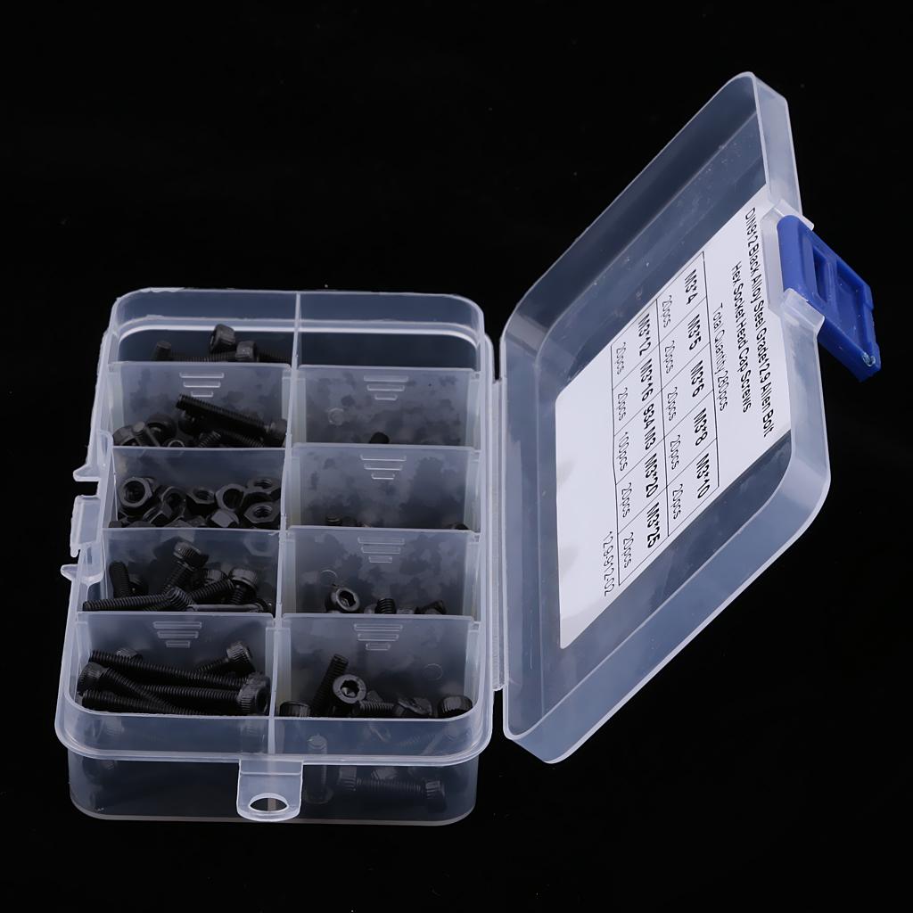 280Pcs Carbon Steel M3 Screw Kits Hex Socket 4mm-25mm Head Tapping Cap Set