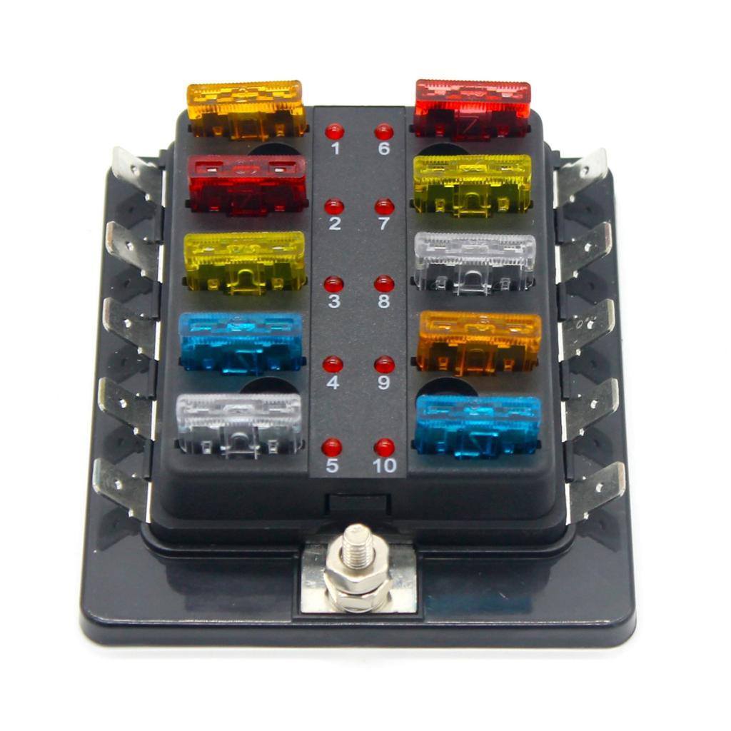 10 Way Circuit Automotive Car Boat Blade Fuse Box Block Holder with Cover