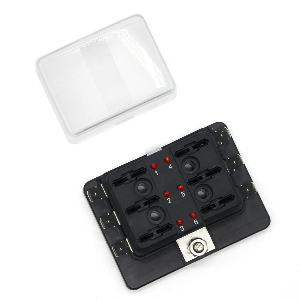 6 Way Terminals Circuit Blade Fuse Box Holder Block for Boat Auto Car RV