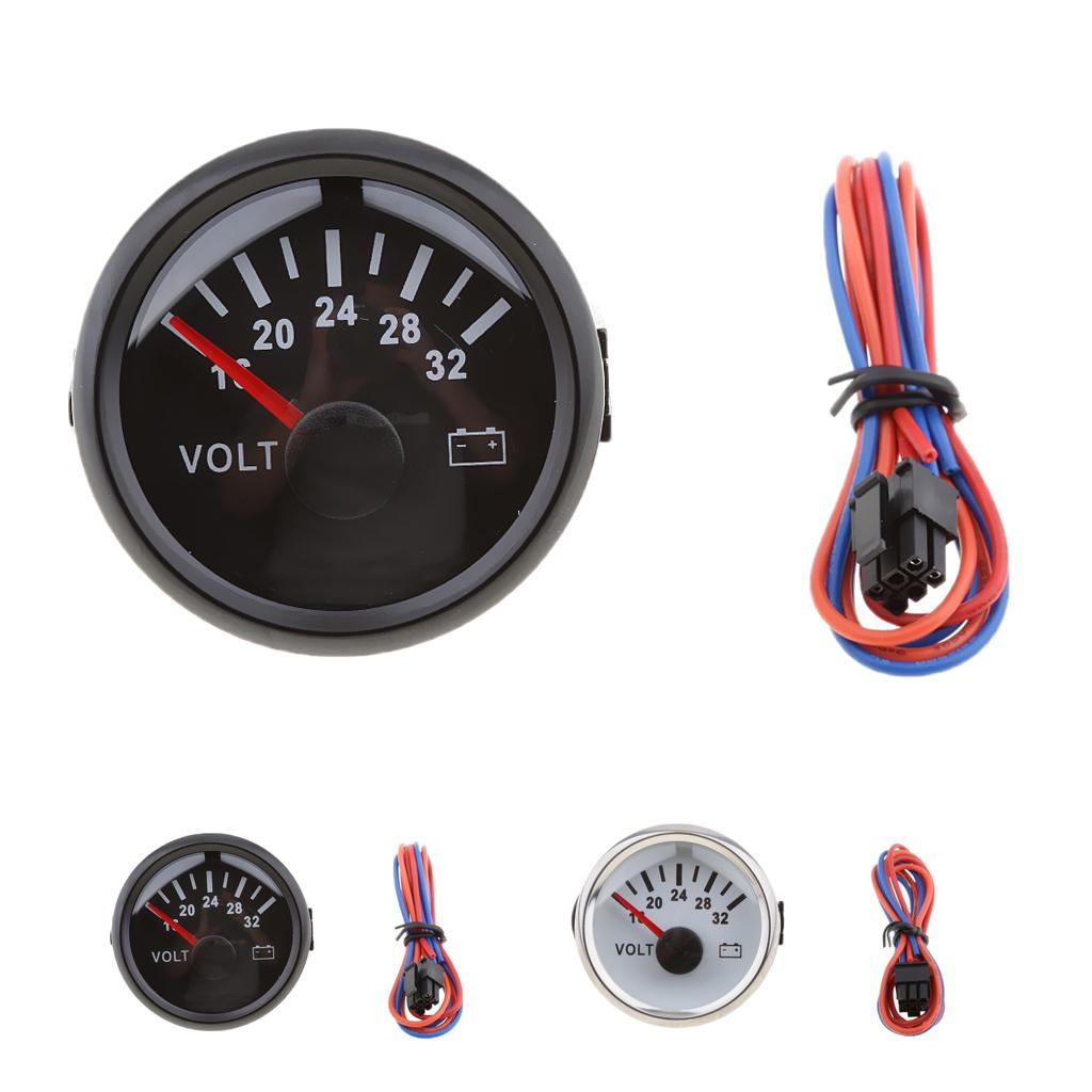 Marine Boat Car Voltmeter 16-32V 52mm 2-1/16 Marine Boat Parts Black"