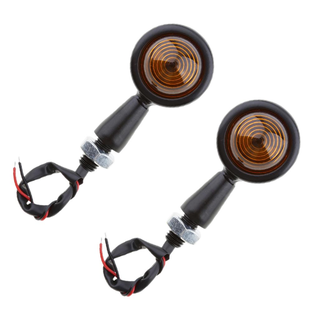 Pair of Universal Motorcycle Metal Turn Signals Indicator Lamps Black 1