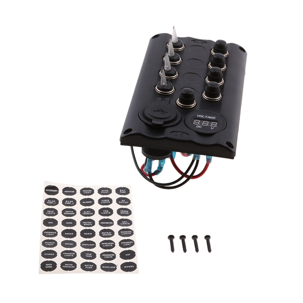 4Pcs LED Rocker Toggle Switch Panel Dual USB Ports for Car Yacht Marine