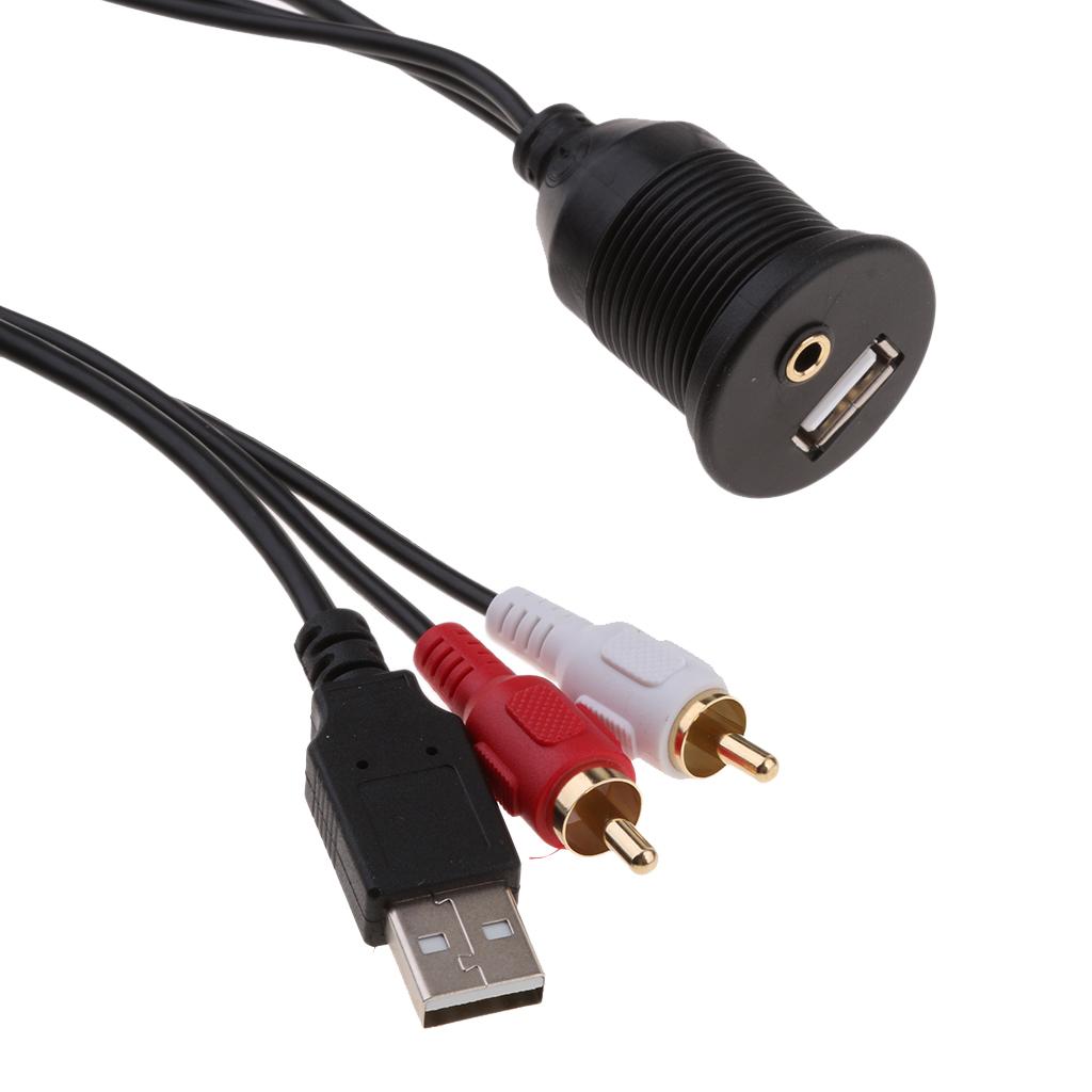 2 RCA 3.5mm AUX USB 2.0 Extension Male to Female Flush Mount Cable 2 Meter