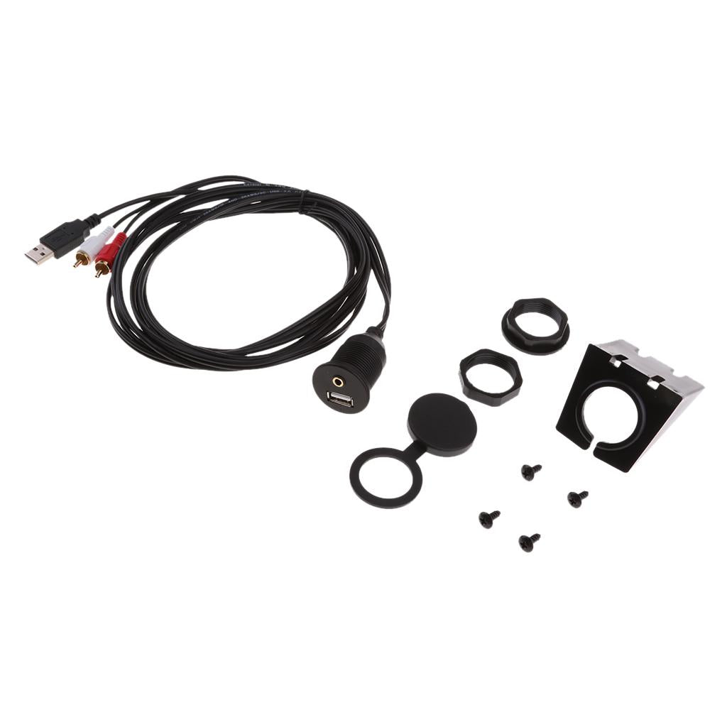 2 RCA 3.5mm AUX USB 2.0 Extension Male to Female Flush Mount Cable 2 Meter