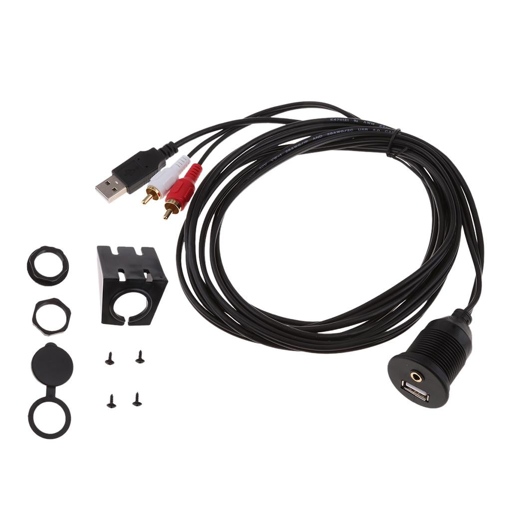 2 RCA 3.5mm AUX USB 2.0 Extension Male to Female Flush Mount Cable 2 Meter