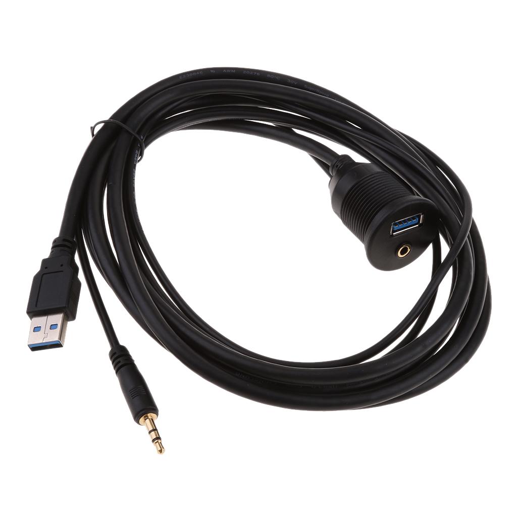USB 3.0 & 3.5mm AUX Extention Flush Mount Cable for Car Boat Motor 2 Meter