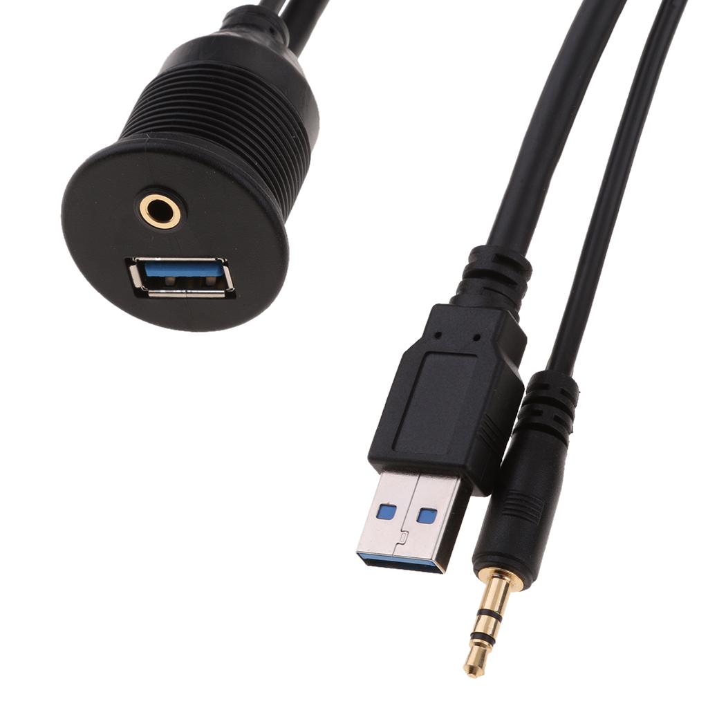 USB 3.0 & 3.5mm AUX Extention Flush Mount Cable for Car Boat Motor 2 Meter