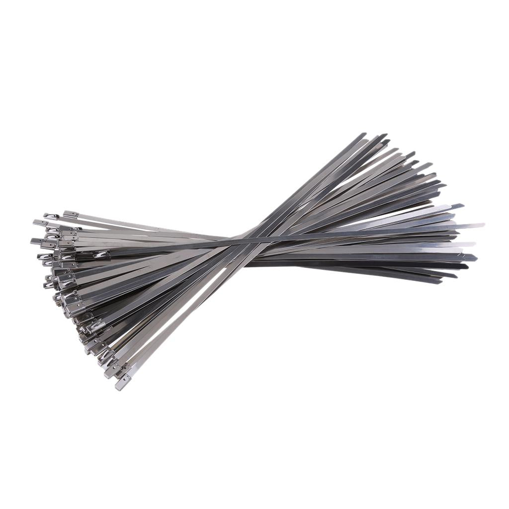 100Pcs 11.8 inch Stainless Steel Exhaust Wrap Coated Locking Cable Zip Ties