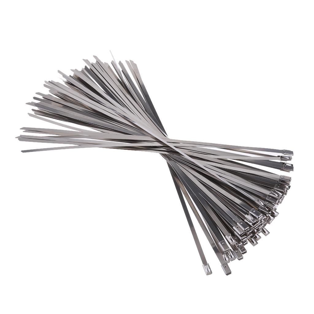 100Pcs 11.8 inch Stainless Steel Exhaust Wrap Coated Locking Cable Zip Ties