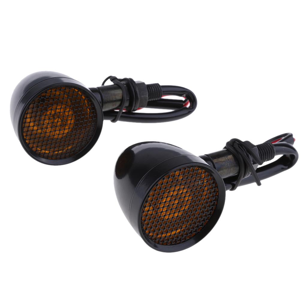 1 Pair Motorcycle Retro LED Turn Signal Indicators Light Black Yellow