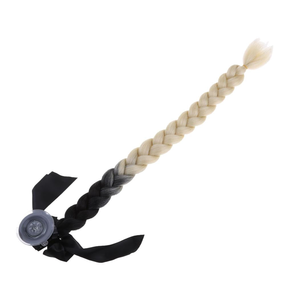 Helmet Pigtail Bowknot Helmet Ponytail for Suction Ombre Black to Blonde