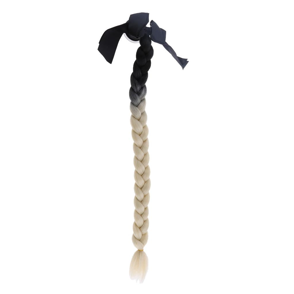 Helmet Pigtail Bowknot Helmet Ponytail for Suction Ombre Black to Blonde