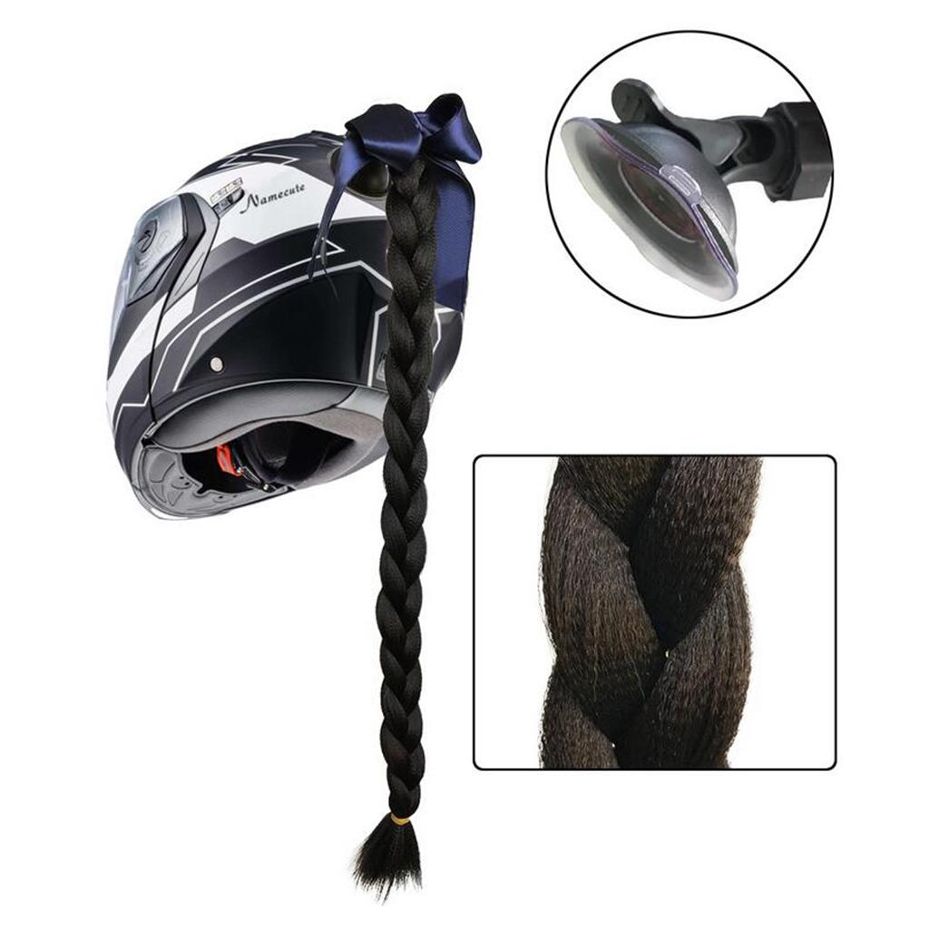 Helmet Pigtail Bowknot Helmet Ponytail for Suction Ombre Black to Blonde