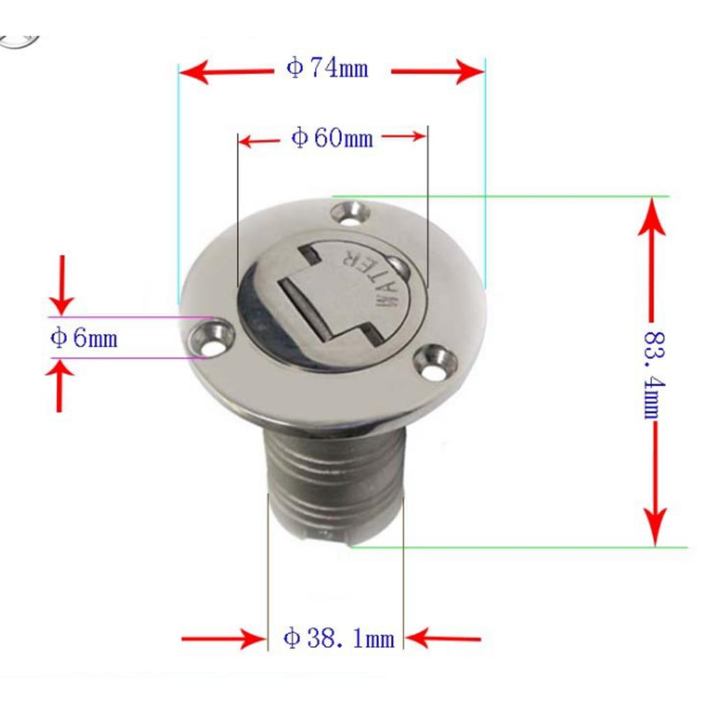 Boat Deck Fill / Filler Keyless Cap 38mm - Waste - 316 Stainless Steel