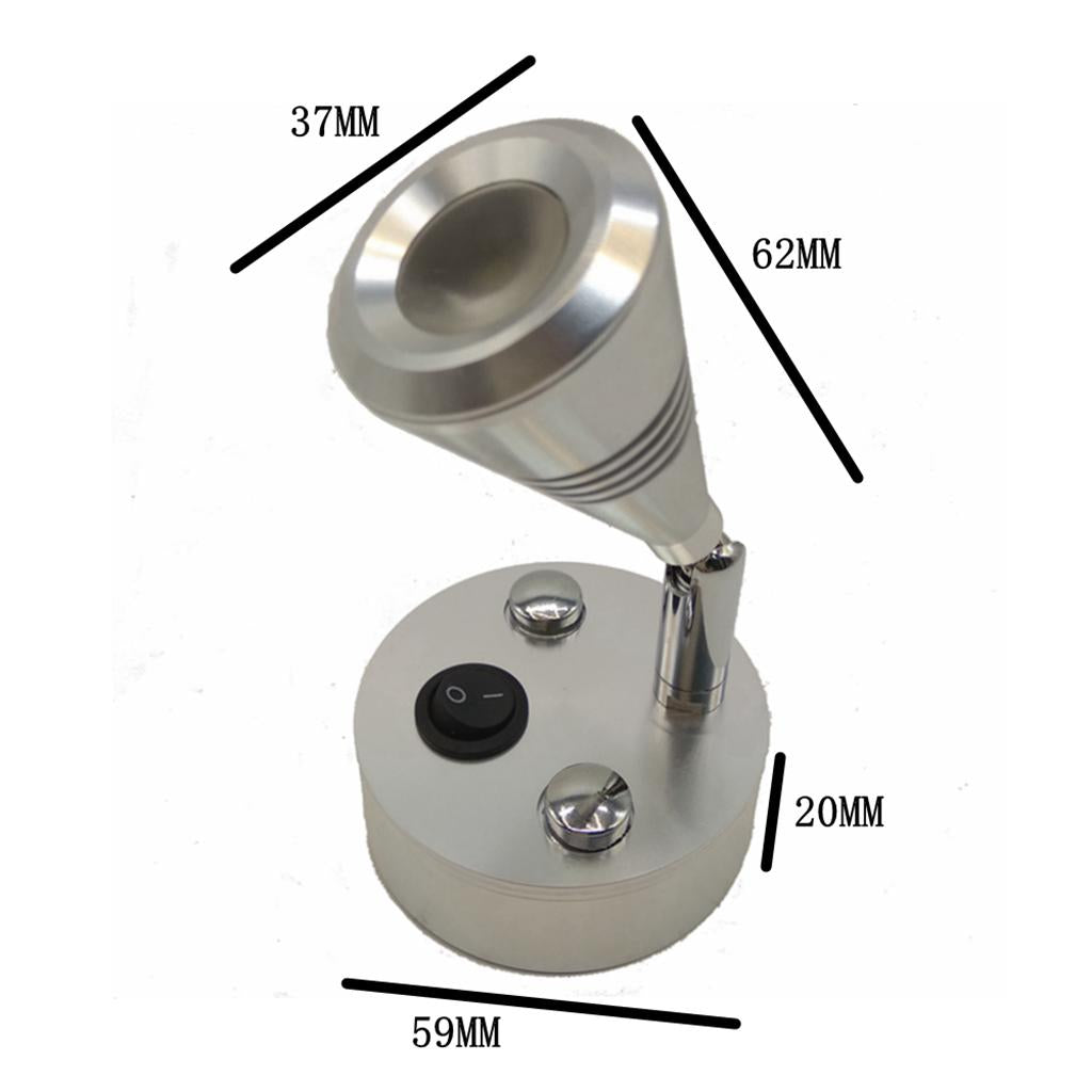 12V LED Wall Spotlight Reading Light Caravan/Boat 3W Cabin/Chart Lamp Silver