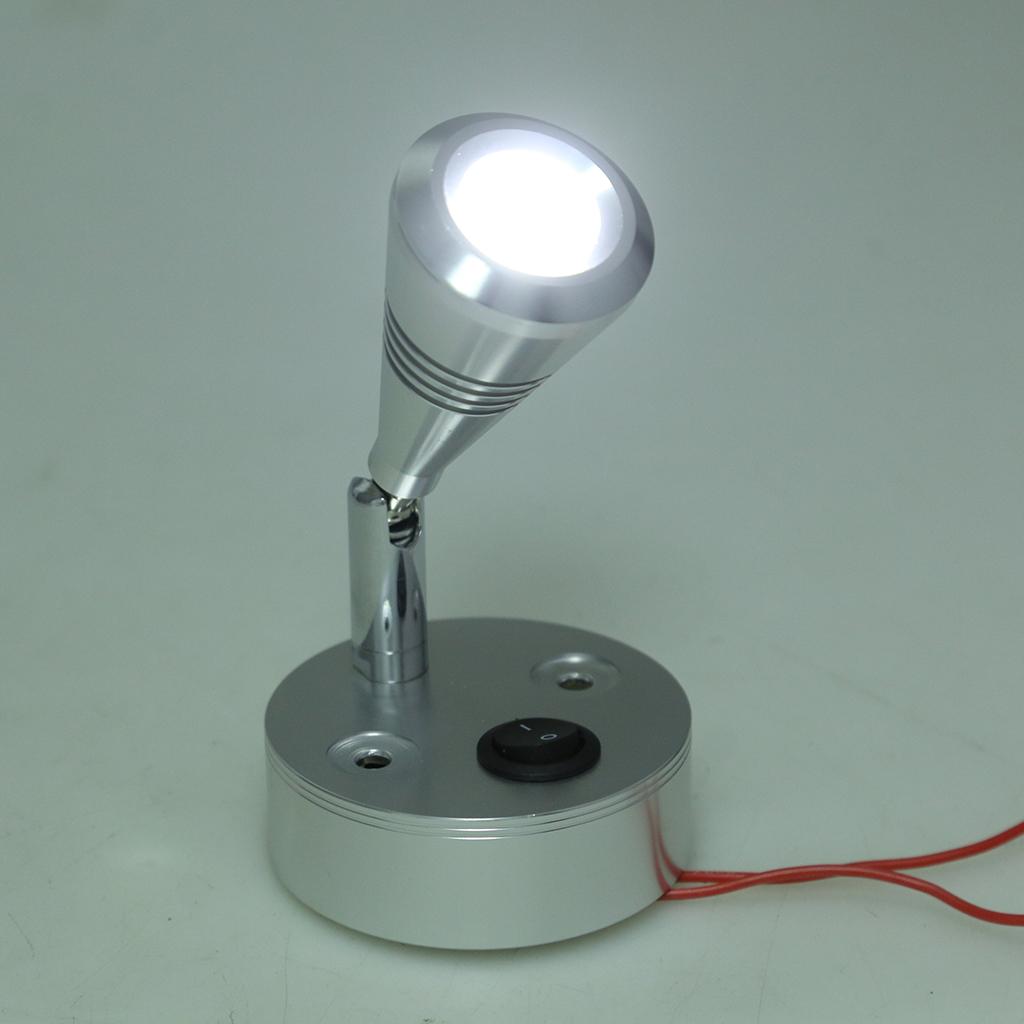 12V LED Wall Spotlight Reading Light Caravan/Boat 3W Cabin/Chart Lamp Silver