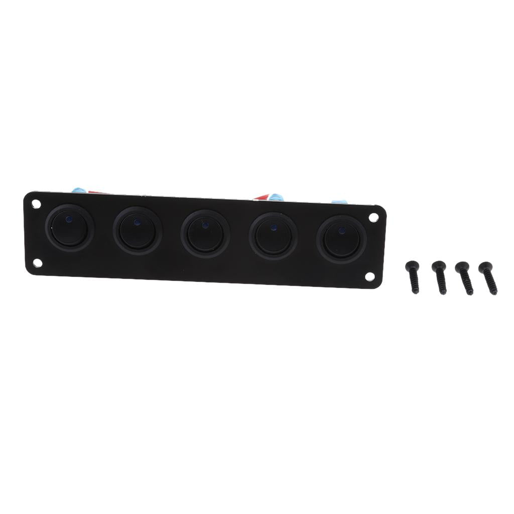 5 GANG 12-24V ON/OFF Round Rocker Toggle Switch Panel LED For Marine  Blue