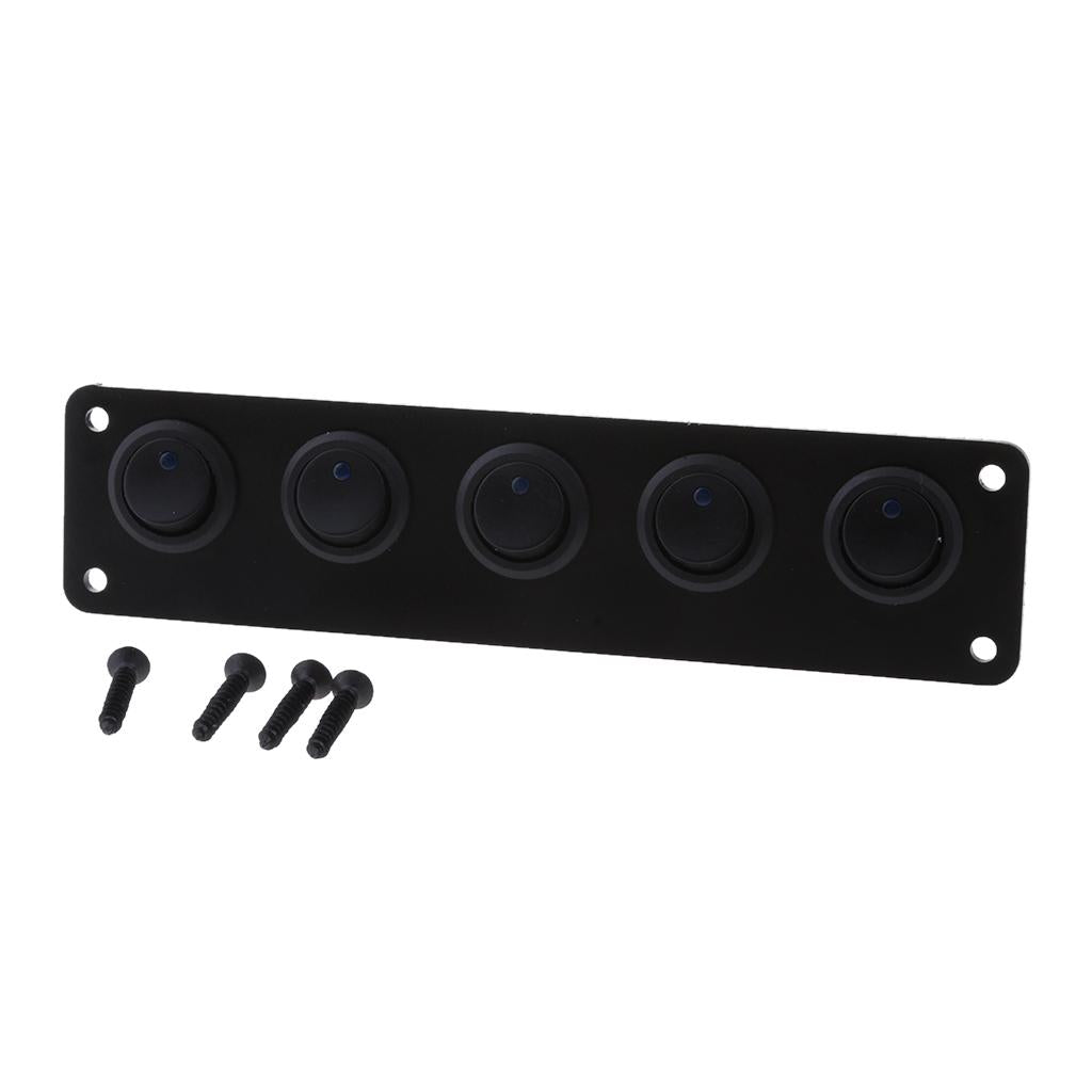 5 GANG 12-24V ON/OFF Round Rocker Toggle Switch Panel LED For Marine  Blue