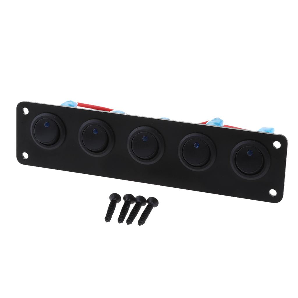 5 GANG 12-24V ON/OFF Round Rocker Toggle Switch Panel LED For Marine  Blue