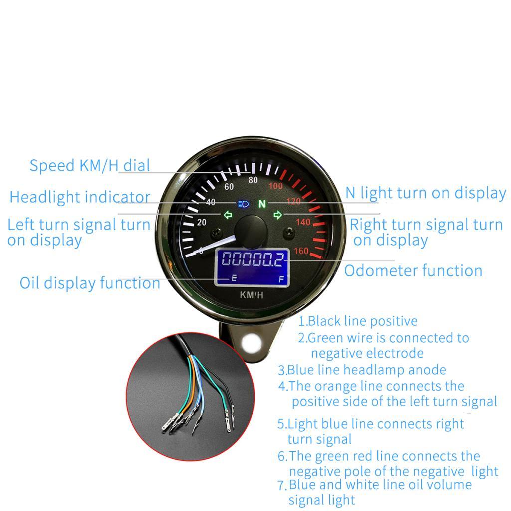 Motorbike Multifunction Speedometer Odometer Fuel Gauge with Light Indicator