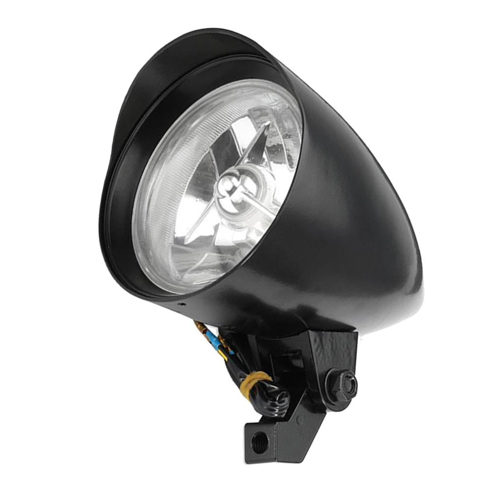 12V 5.75 Universal Motorcycle Retro Front Headlight Headlamp 10mm Black"
