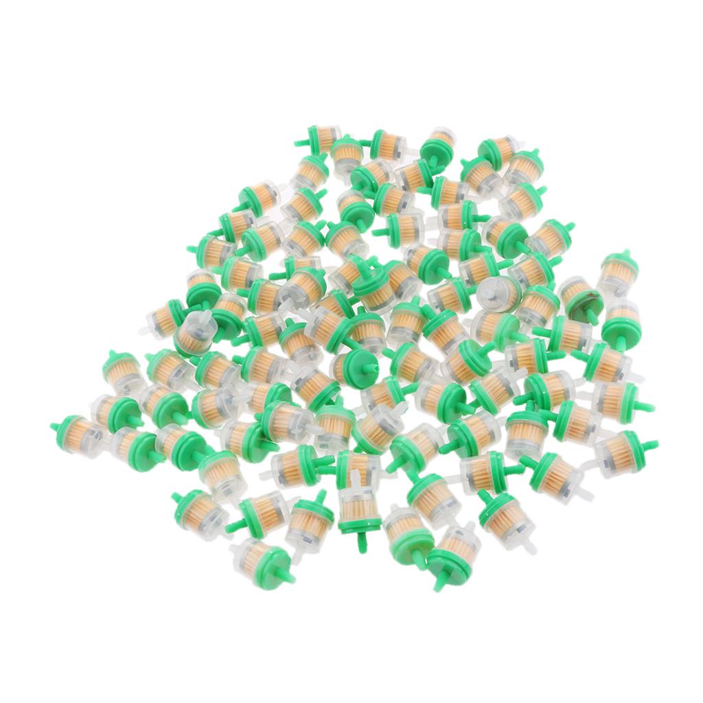 100PCS Plastic Motorcycle Petrol Inline Fuel Filter for 1/4'' Pipes Green