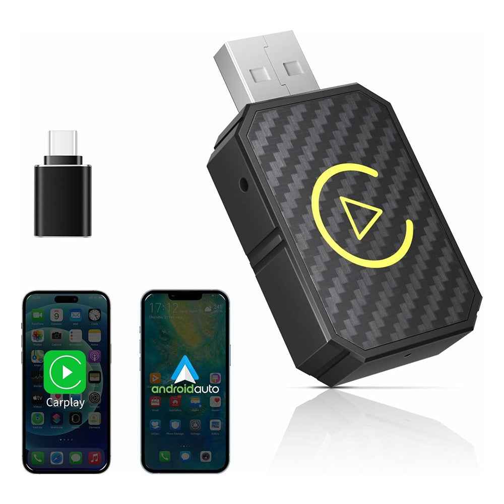 R5050 2 In 1 Wireless CarPlay Android Auto Adapter Carbon Fiber Texture WiFi Bluetooth-compatible 5.0 Smart Dongle