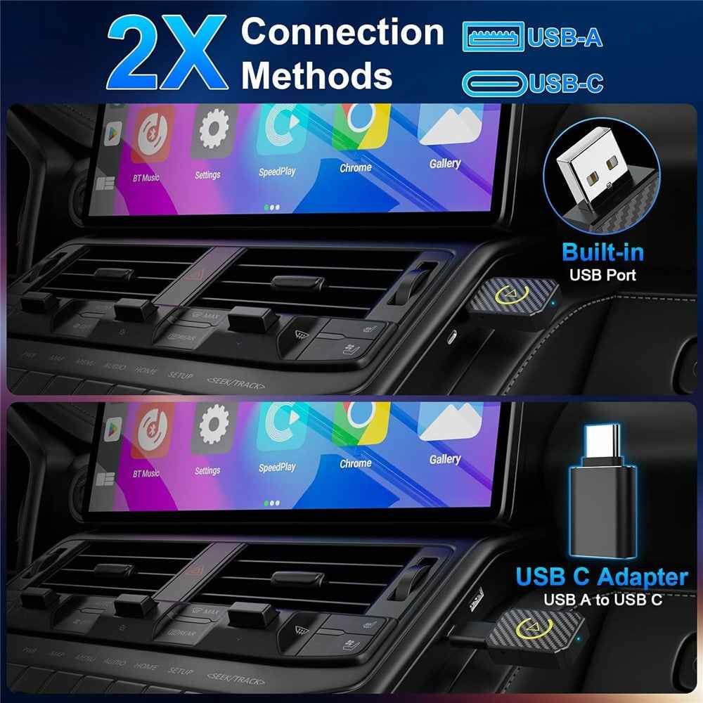 R5050 2 In 1 Wireless CarPlay Android Auto Adapter Carbon Fiber Texture WiFi Bluetooth-compatible 5.0 Smart Dongle