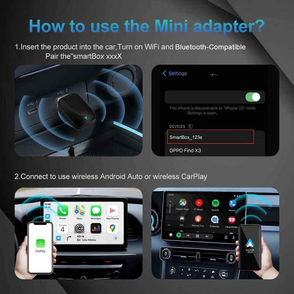 R5032 2 In 1 Wireless CarPlay Android Auto Adapter Plug and Play WiFi Bluetooth-compatible 5.0 Smart Dongle