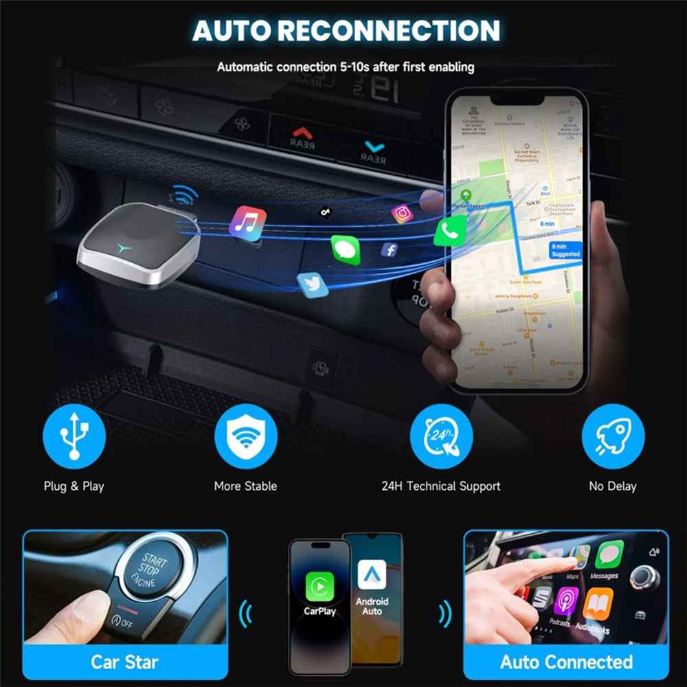 R5032 2 In 1 Wireless CarPlay Android Auto Adapter Plug and Play WiFi Bluetooth-compatible 5.0 Smart Dongle