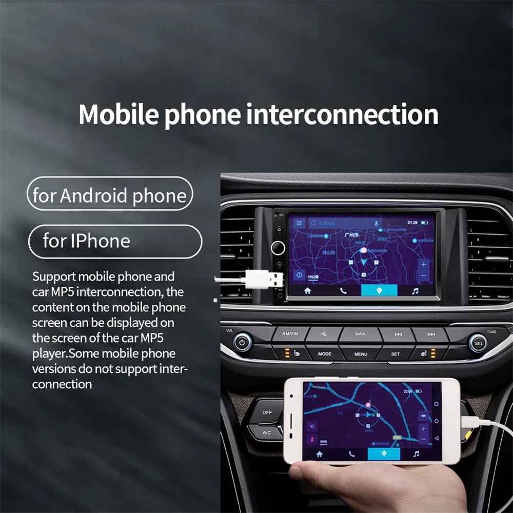 7520-1 7-inch Touch Screen Double Din Car Bluetooth-compatible MP5 Player Reverse Image FM Radio HD Video Audio Player