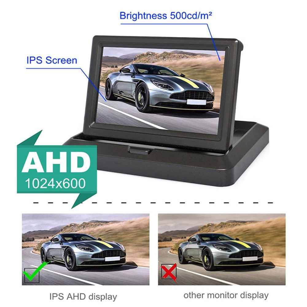 5" IPS AHD Screen Video Display Monitor Folding Rear View Camera Parking and Reverse System - AV Connector