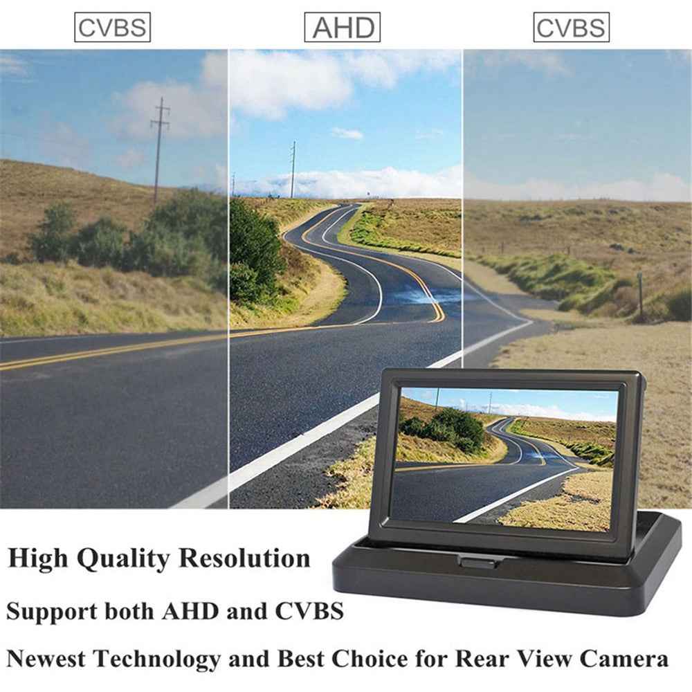 5" IPS AHD Screen Video Display Monitor Folding Rear View Camera Parking and Reverse System - AV Connector