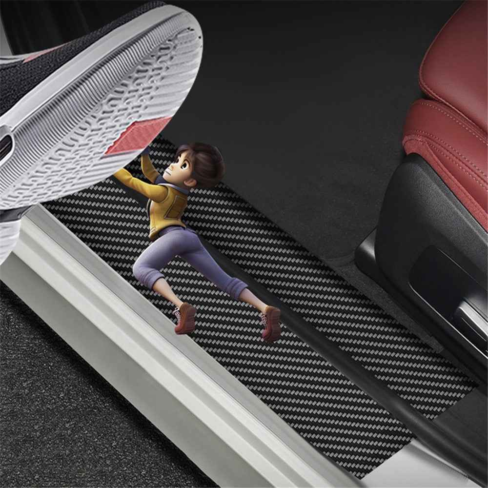 1304 4Pcs / Set Universal Car Door Sill Decorative Sticker Anti-scratch PVC Carbon Fiber Texture Decals - Black