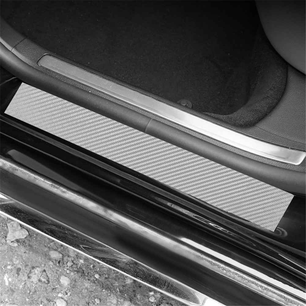 1304 4Pcs / Set Universal Car Door Sill Decorative Sticker Anti-scratch PVC Carbon Fiber Texture Decals - Grey