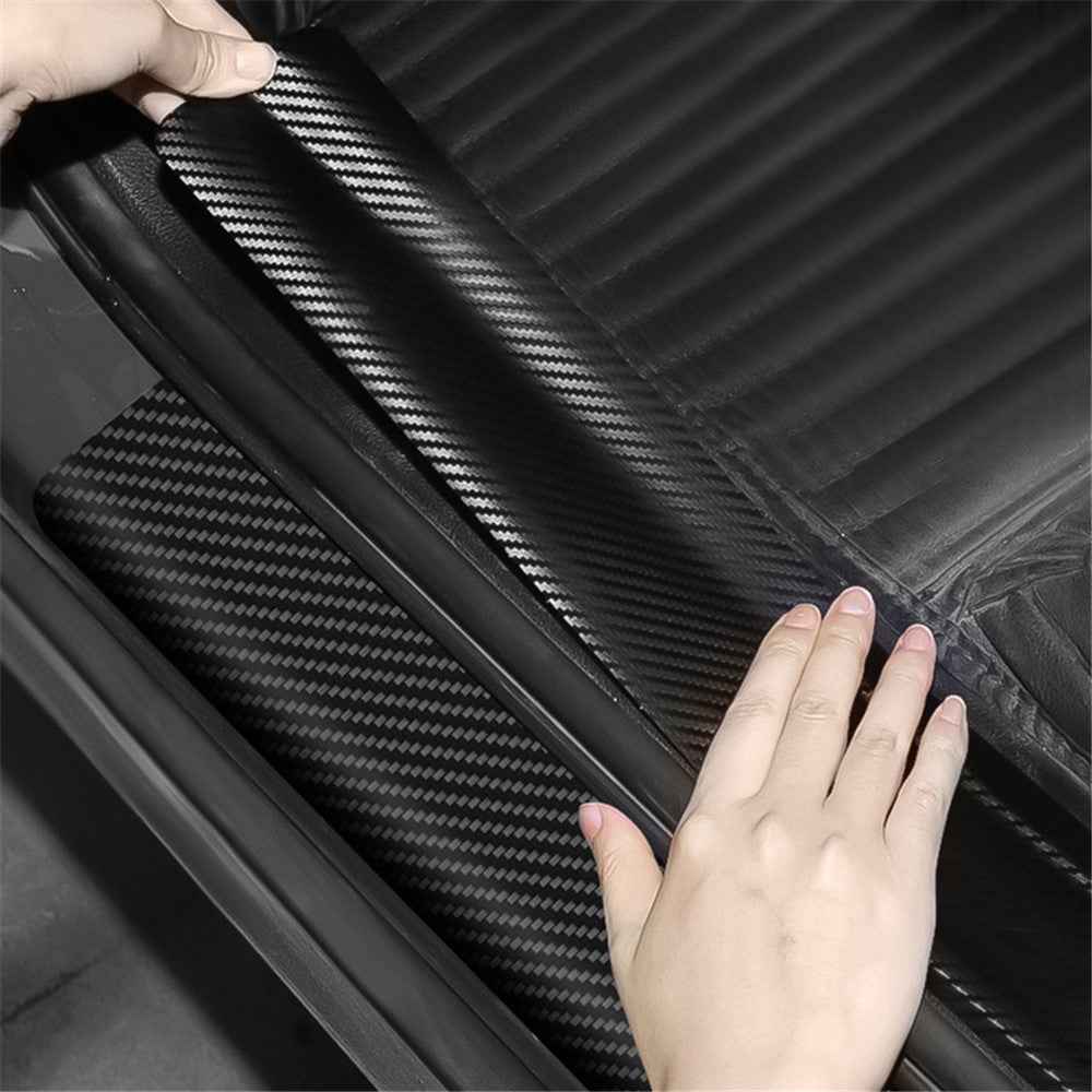 1304 4Pcs / Set Universal Car Door Sill Decorative Sticker Anti-scratch PVC Carbon Fiber Texture Decals - Grey